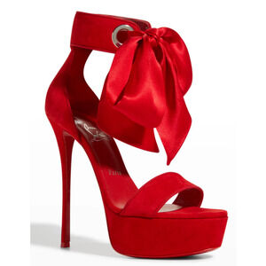 Christian Louboutin Torrida Alta 150 Loubi Red Silk Platform Sandal Heel Pump 42